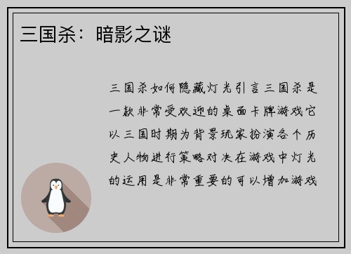 三国杀：暗影之谜